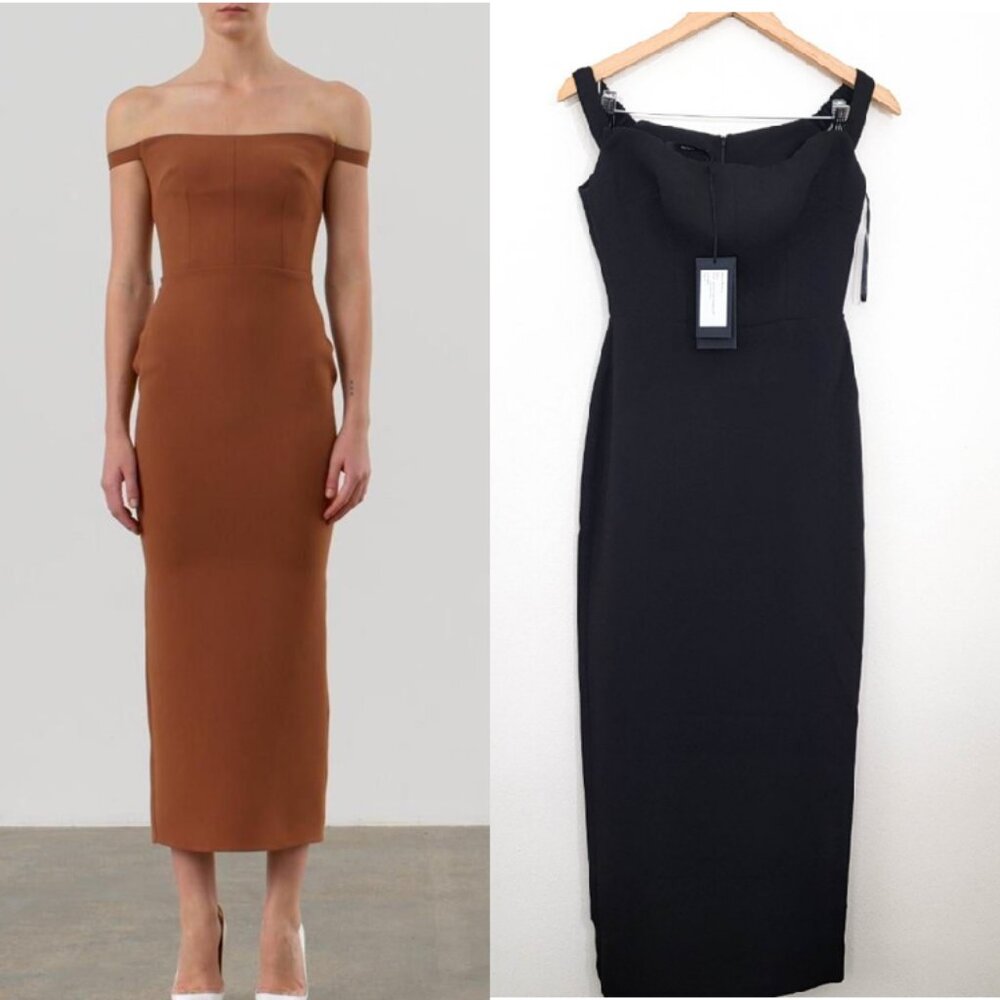 Alex Perry Tierny Off Shoulder Strapless Midi Dress in Black UK8 / US4 NWT